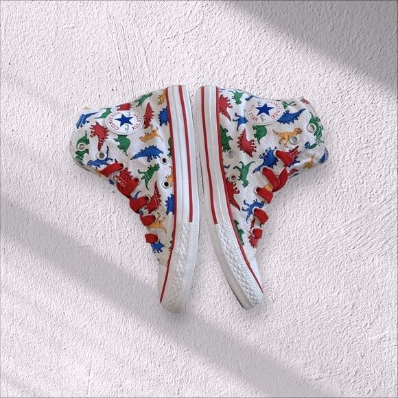 Converse Sneakers Dinoverse High Top All Star White Red Junior Boys Size 3 - Picture 3 of 11